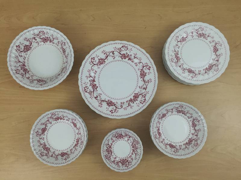 lot 117 image: 27 Piece Lovely Vintage Woods & Sons Regency Iron Stone Dinnerware Made in Staffordshire, England Super Condition for Age - A Light Utensil Marks - No Chips or Crazing