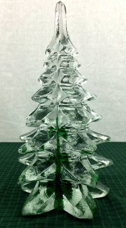 lot 123 image: HOLY SANTA CLAUS GIGANTIC 11 Green & Clear Art Glass Murano Style Christmas Tree Weighing 6 POUNDS  Excellent