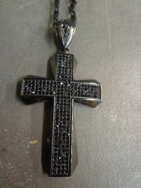 Black Stone Cross Necklace