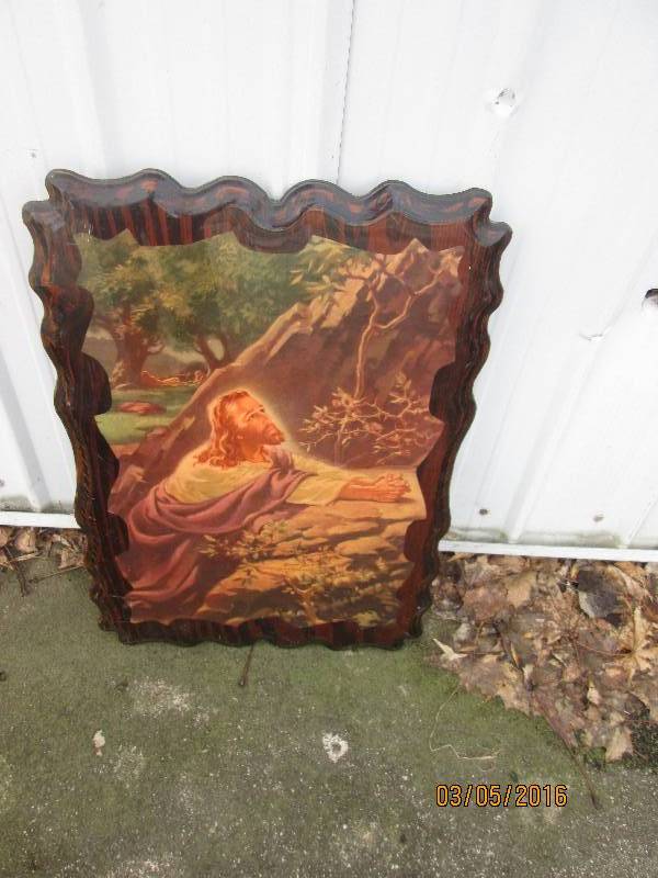 lot 55 image: religious painting on wood, 1940s ...
