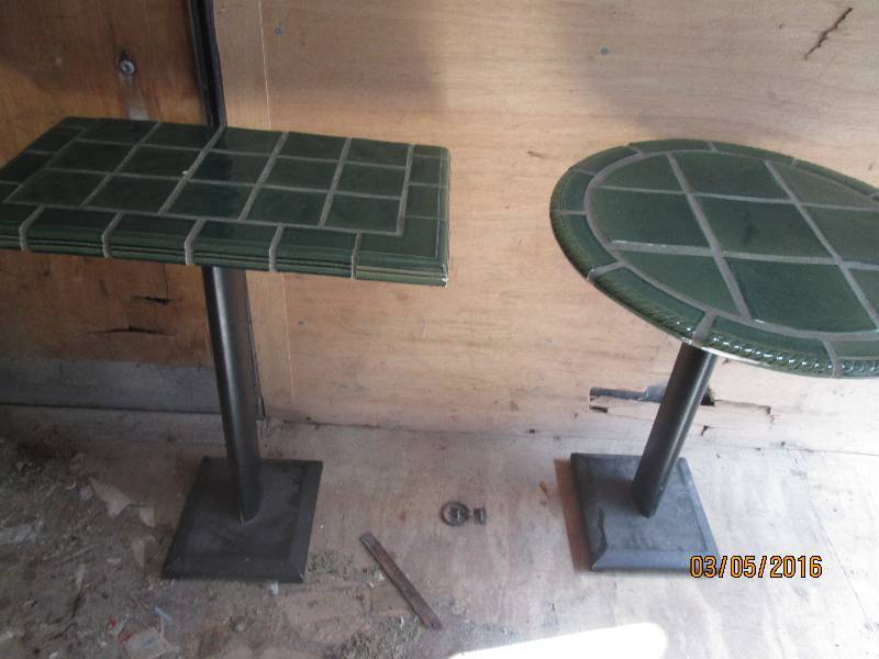 lot 64 image: 2 small tables, top is tile on plyw...