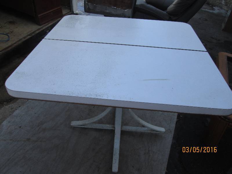 lot 66 image: small white table with metal base, ...