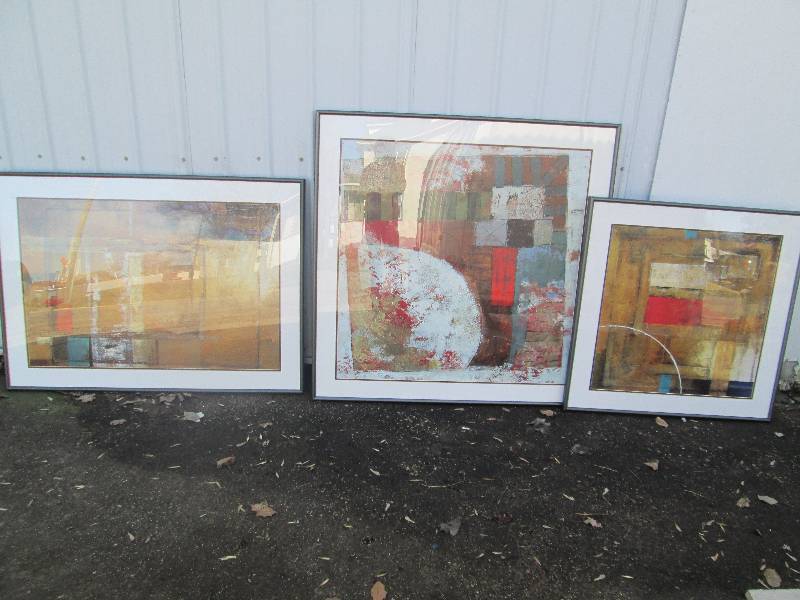 lot 123 image: 3 larger art pieces, middle frame i...