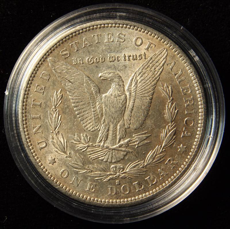 1890-S MORGAN SILVER DOLLAR AU IN AIRTITE HOLDER
