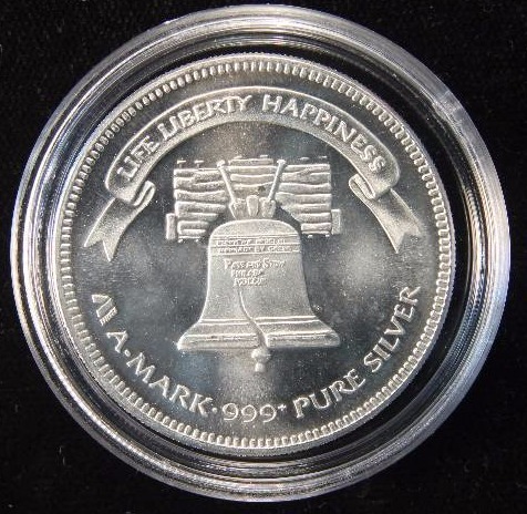 VINTAGE 1986 A-MARK 1 TROY OZ. .999 FINE SILVER IN AIRTITE HOLDER