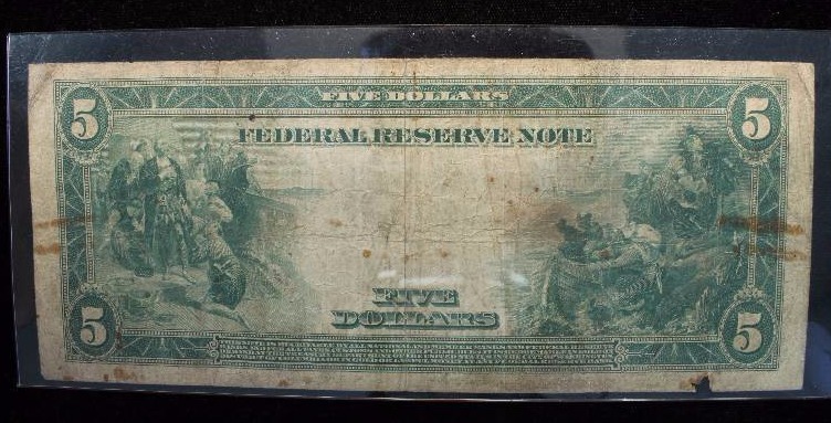 1913 $5 LARGE SIZE FEDERAL RESERVE NOTE US CURRENCY