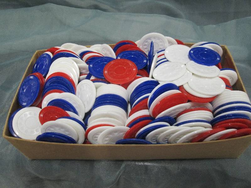 Box of mixed poker chips...
