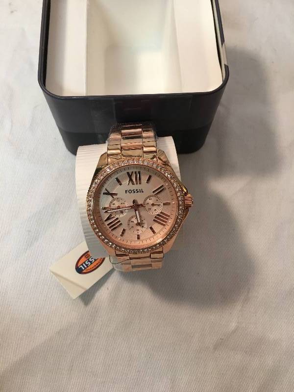 lot 27 image: Fossil Ladies Cecile Rose Goldtone Stainless Steel Watch Retail $195