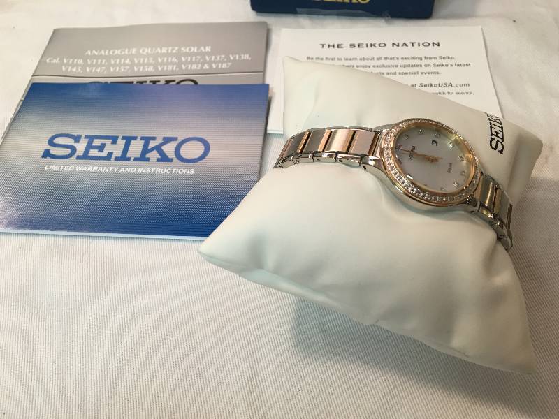 lot 37 image: Seiko Ladies Solar Two-Tone Diamond Watch Retail $575