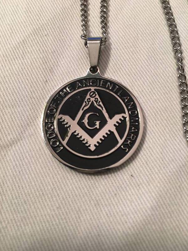 lot 43 image: Stainless Steel Mens Masonic Ancient Landmarks Pendant & Ring Set