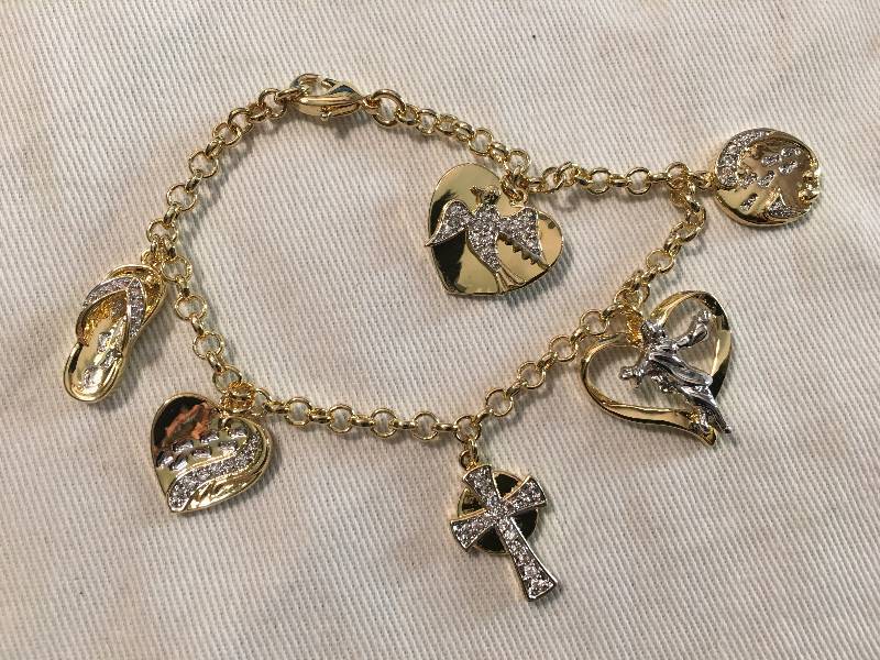lot 48 image: Goldtone Footprints CZ Charm Bracelet