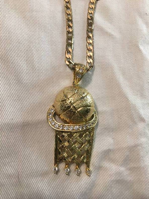 lot 50 image: Goldtone CZ Mens Basketball Pendant Retail $80