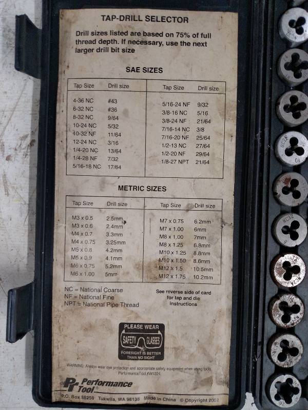 lot 57 image: Performance Tool Tap & Die Set...