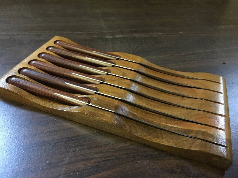 Set of Six Steak Knifes in Wall Holder