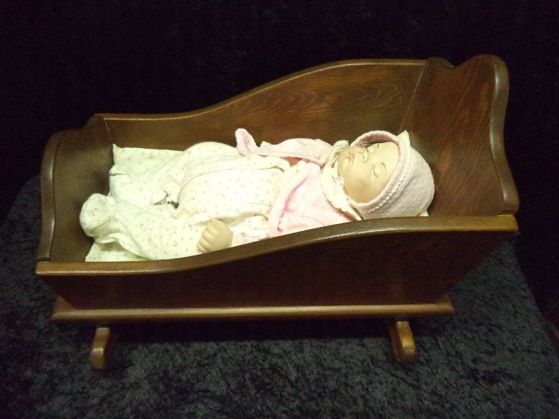 Wood Doll Cradle with Doll
