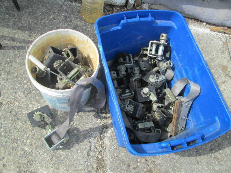 lot 40 image: bin and bucket full of rachet strap...