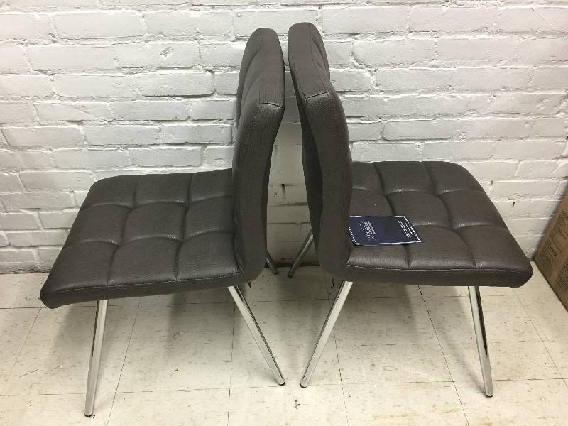 lot 263 image: Monarch Specialties Gray Leather-LookChrome Dining Chair - Set of 2 retail $289