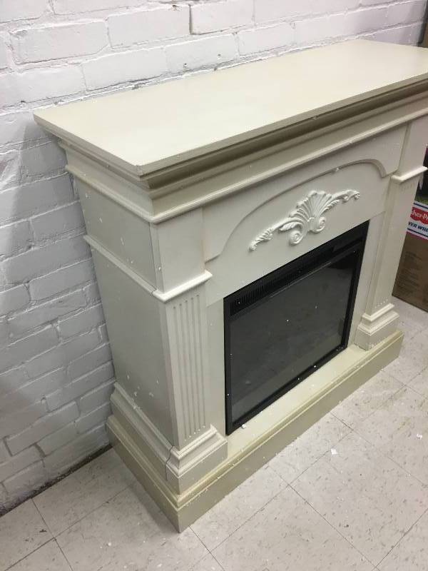lot 289 image: White  Fireplace Mantel wElectric Insert Retail $550