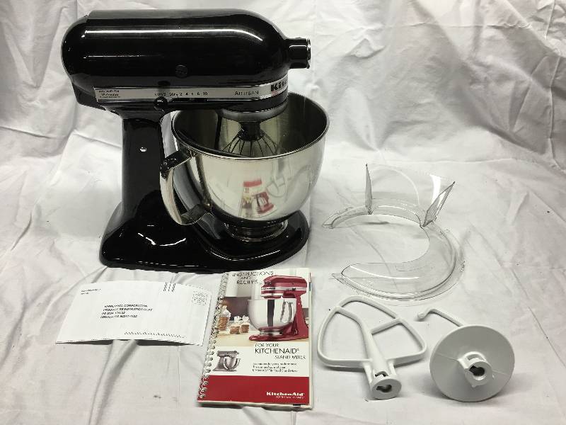 lot 201 image: KitchenAid KSM150PSOB Artisan Series 5-Qt. Stand Mixer with Pouring Shield - Onyx Black retail $349