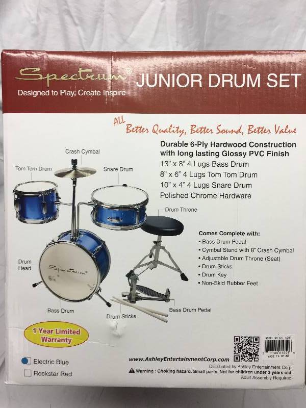 lot 230 image: Spectrum 3-Pc. Junior Drum Set Retail $200