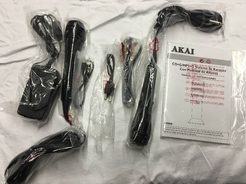 lot 199 image: AKAI Karaoke System with Pedestal and 7 Screen Retail $199