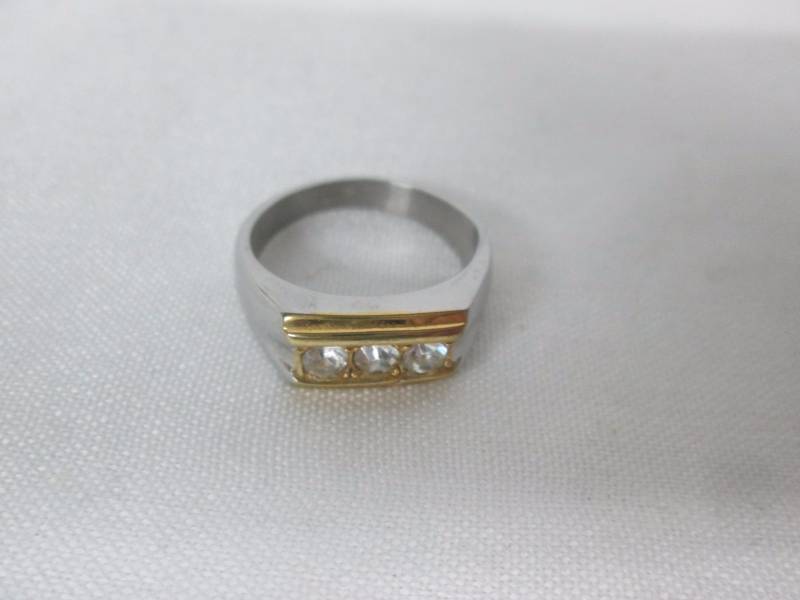 lot 93 image: Mens Two-Tone Steel Crystal Ring
