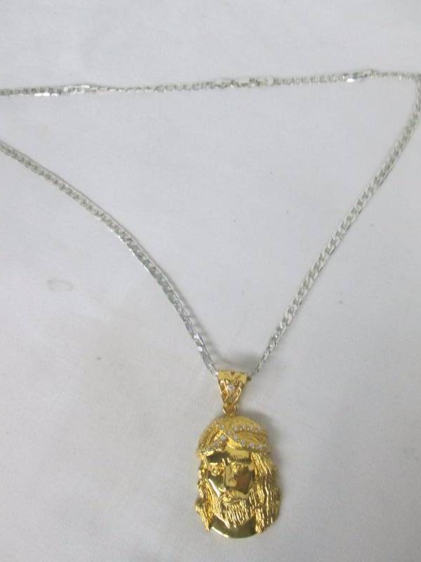 lot 99 image: Goldtone CZ Mens Jesus Pendant