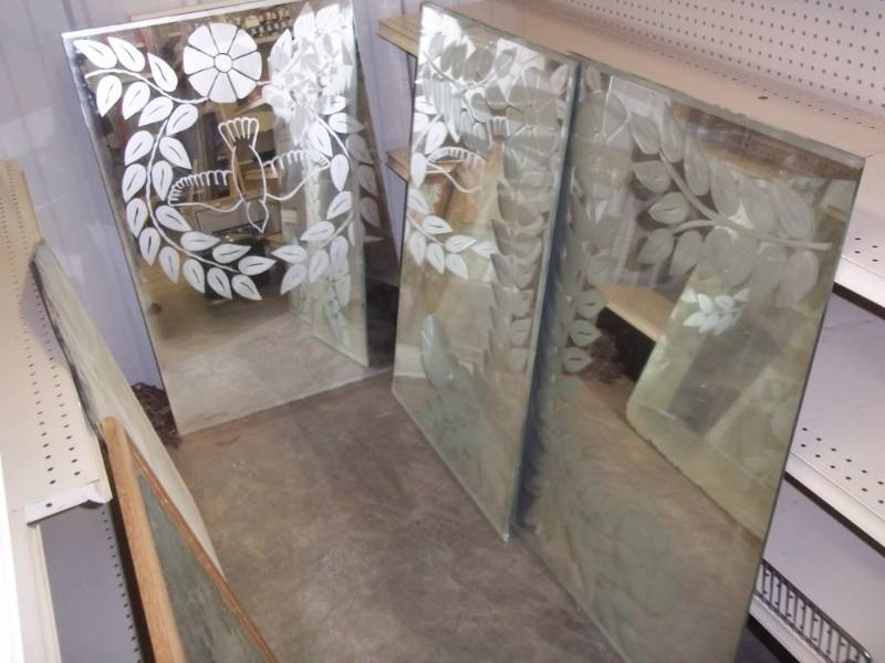 lot 99 image: Etched mirrors 3 matched set each mirror 24 x 36