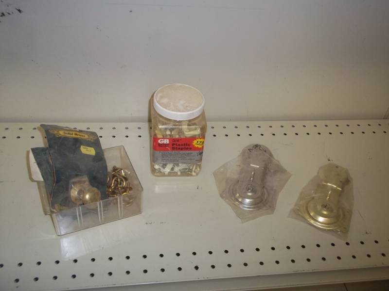 lot 111 image: lot of chest locks, brass knob and chain, plastic staples