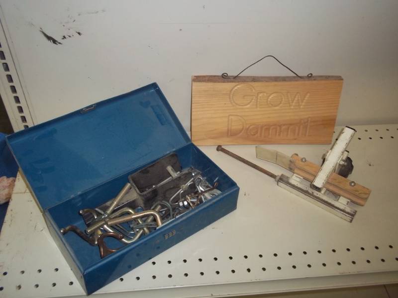 lot 151 image: metal tool box with combination lock and assorted latches and brackets