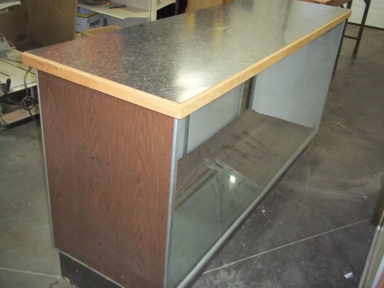 lot 299 image: Glass Display Cabinet with Countertop and Glass Front, Glass shelves Lighted 23 x 74 x 39