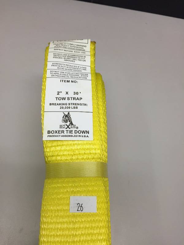 lot 26 image: TOW STRAP 2X30, BREAKING STRENGTH 20,000 LBS