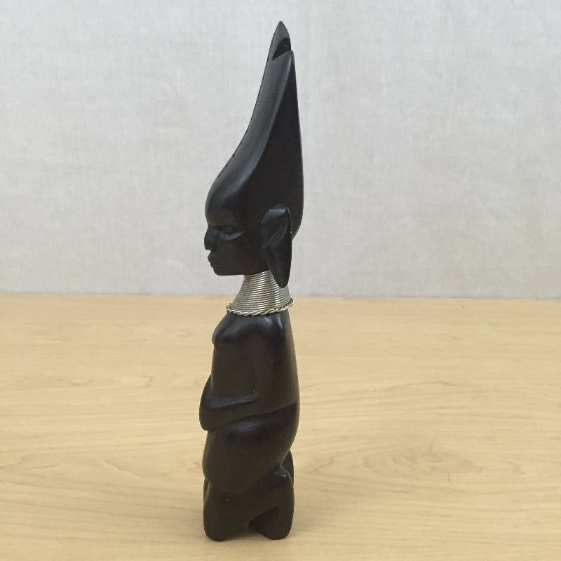 lot 4 image: Wow Vintage Estate Collectible Hand Carved Ebony African Fertility Goddess Sculpture Silver Necklace Woman Wood Bali Art Statue Figure - Awesome Piece with Very Little Wear