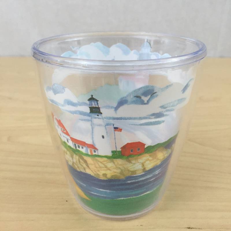 lot 5 image: Very RARE Vintage Lighthouse Beach Cabin Artist Signed Paul Brent Thermo Tumblers - Nice