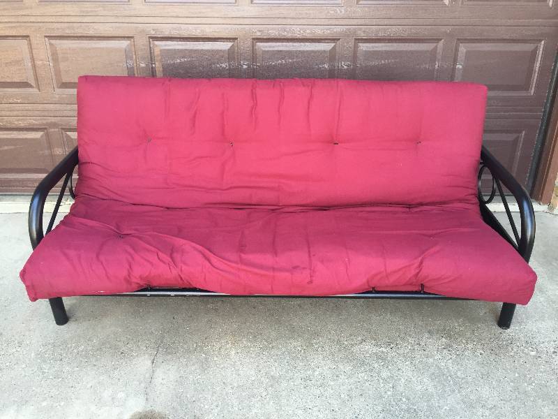 lot 67 image: Black Metal Full Size Futon Frame - Excellent (free mattress)