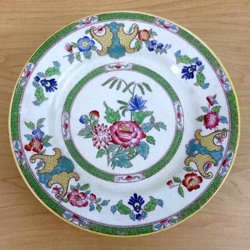 lot 32 image: 10 Gorgeous Antique SUTHERLAND J & G Meakin Hanley England 8 Salad Plates Dessert LOTUS Flower Crazing Stains Chip in one plate