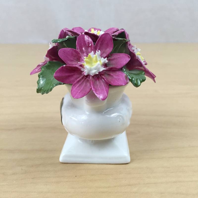 lot 49 image: Vintage Adorable Bouquet of Porcelain Flowers Basket Winter Mallow by Aynsley. Hand made in England. With Original Sticker - No Chips Excellent