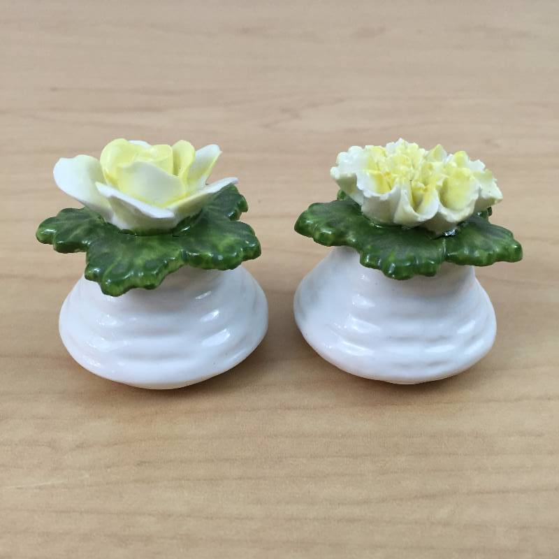 lot 56 image: AYNSLEY FINE ENGLISH BONE CHINA YELLOW WHITE FLORAL SALT & PEPPER SHAKERS FLOWER TOP Excellent