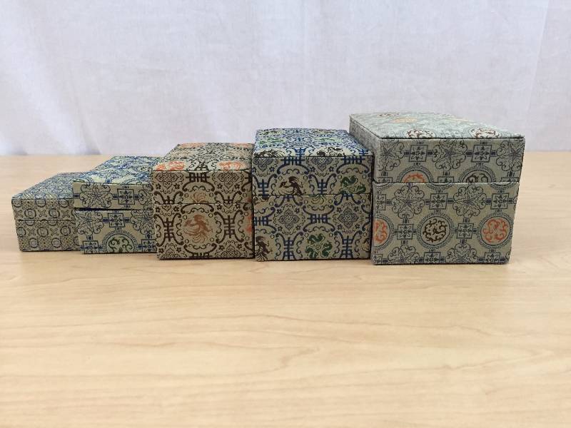 lot 57 image: VERY OLD VINTAGE Set of Asian Chinese Oriental Chinoisserie Design Silk Fabric Nesting Stacking Boxes Jewelry Trinket Vanity Box Asian - Excellent