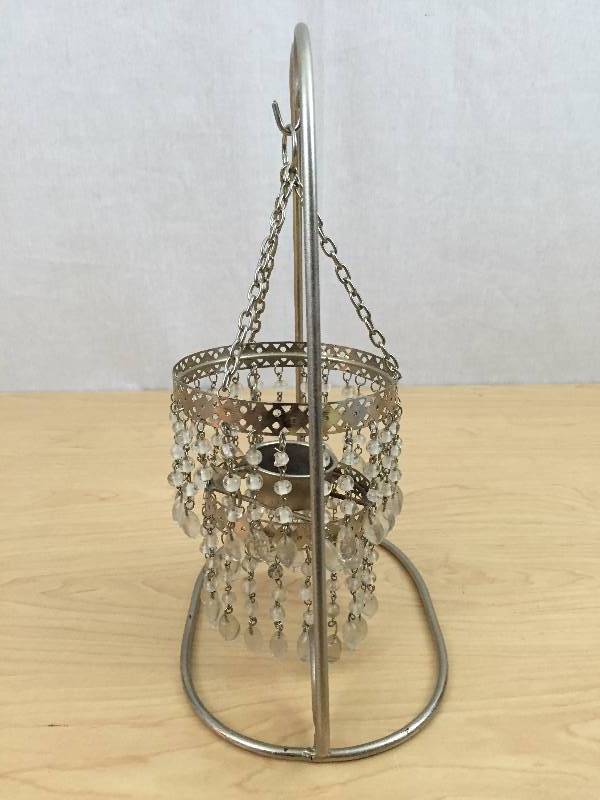 lot 59 image: Vintage 1960s Gorgeous Sexy Chic Hanging Beaded Crystals Vanity Top Votive Candle Holder Stand - missing two beads