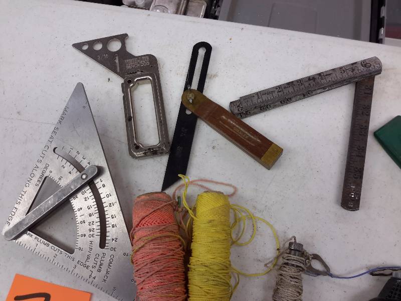 Misc. levels and angle tools.. Chalk Lines, Chalk and Plumb bob