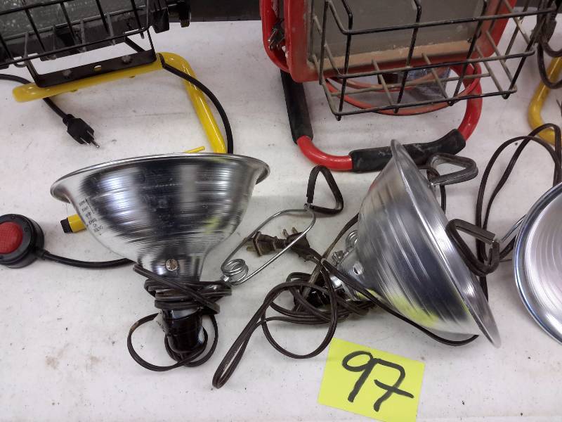 3 Halogen work lights, 3 cone shield light fixtures with clamp on
