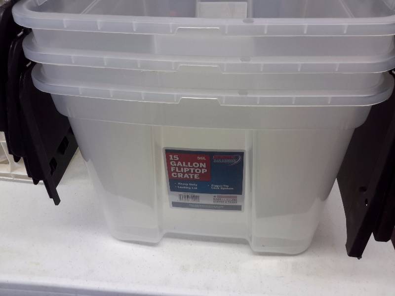 3, 15 Gallon Flip Top Plastic Crates.. 3, plastic milk crates