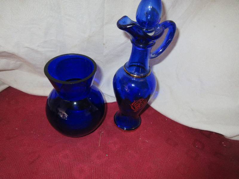 COBALT BUE PITCHER AND VASE