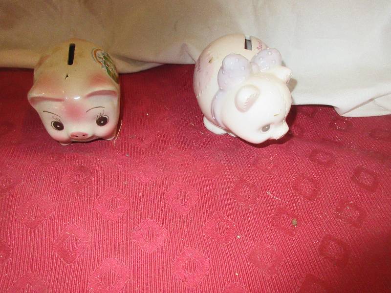 2 VINTAGE GLASS PIGGY BANKS