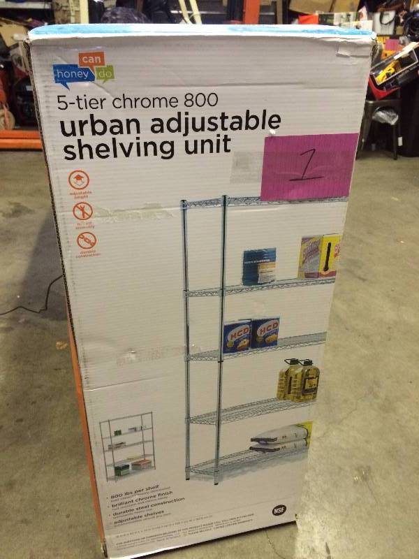 lot 1 image: 5 Tier Chrome 800 Urban Adjustable Shelving Unit New
