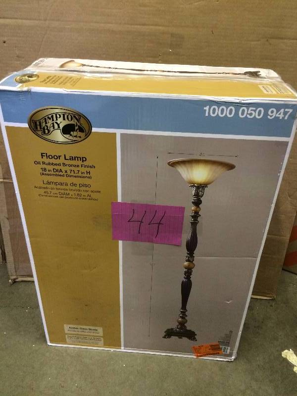 lot 44 image: Floor lamp model 1000 050 947 71.75 in. Dark Oil Rubbed Bronze Torchiere with Marble Accent New