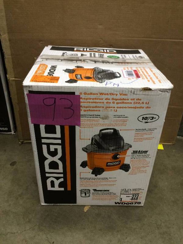 lot 93 image: Ridgid WD0670  6 Gal WetDry Vac used tested works
