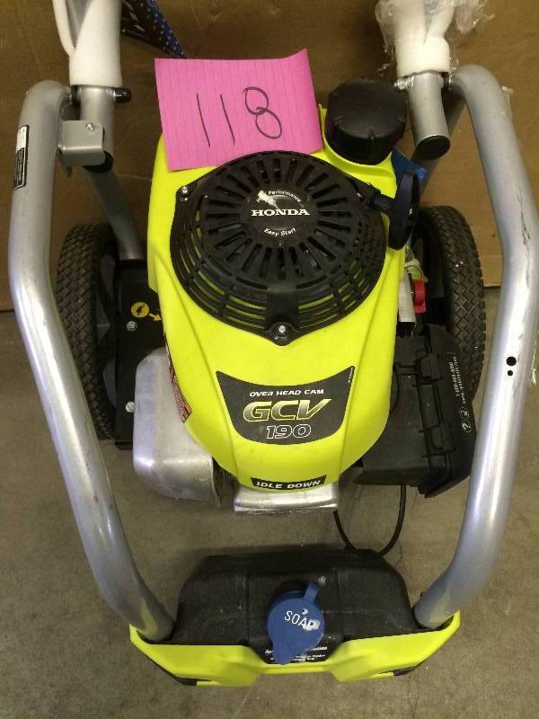 lot 118 image: RYOBI 3100 PSI Pressure Washer  with Honda Engine- machine only no hoses or gun tested works