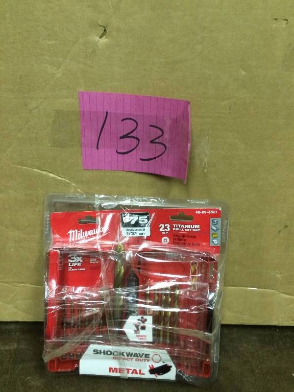 lot 133 image: Milwaukee 23 PC Titanium Drill Bit Set New